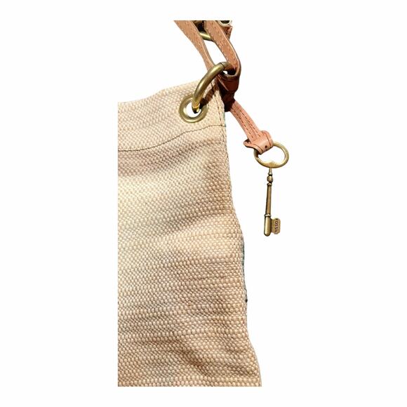 Vintage FOSSIL Leather Canvas Bag Patchwork Circles Crossbody Shoulder Logo Key - Picture 5 of 9